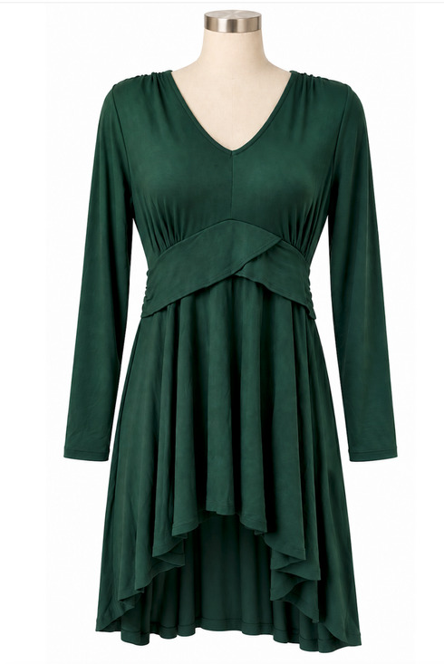 The Pyramid Collection Tops - THE PYRAMID COLLECTION GREEN CROSSOVER FRONT HANDKERCHIEF HEM TUNIC DRESS TOP S